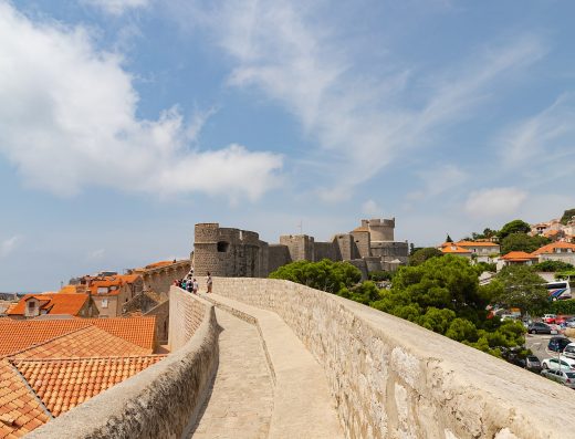 City walls of Dubrovnik old town, aerial view