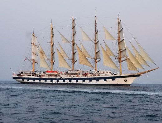 Tall ship sailing on the Adriatic Sea near Rovinj, Croatia