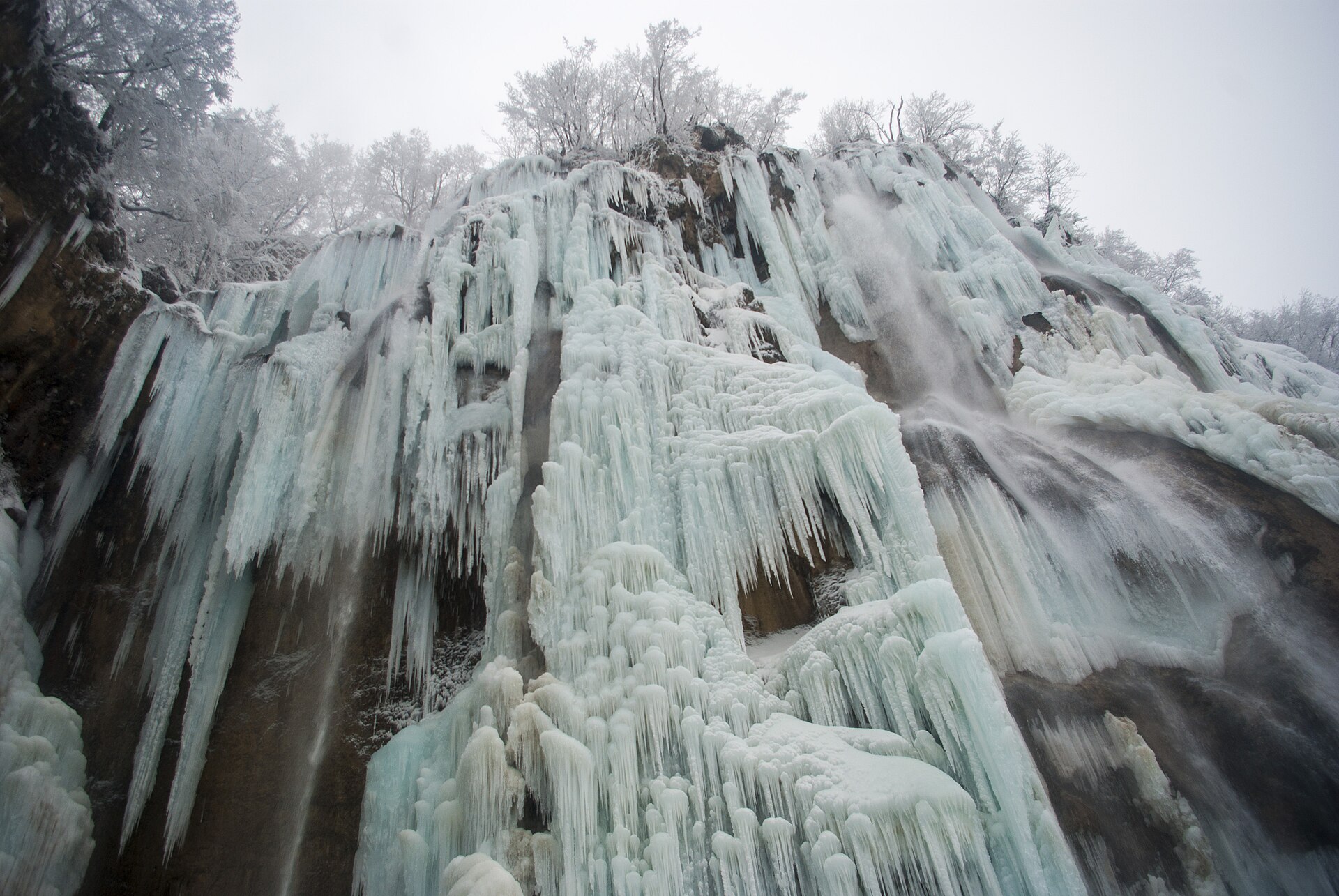 Frozen waterfalls at Plitvice in winter